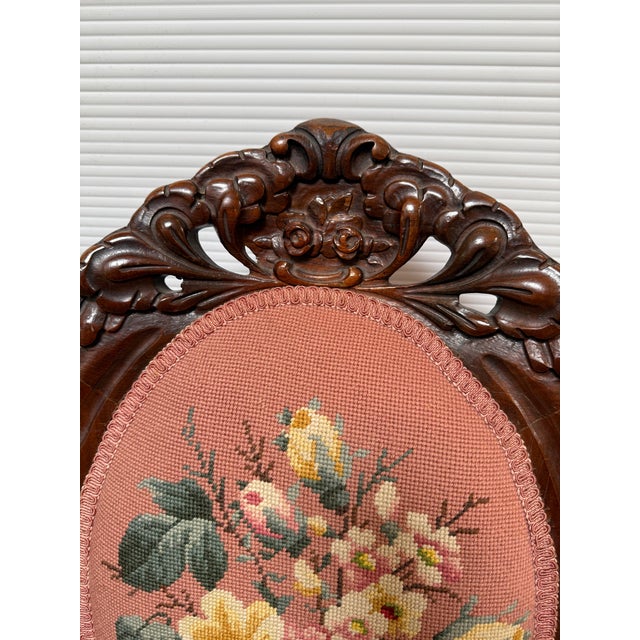 American Wood Carving Company Needlepoint Sitting Chair, Vintage For Sale - Image 12 of 12