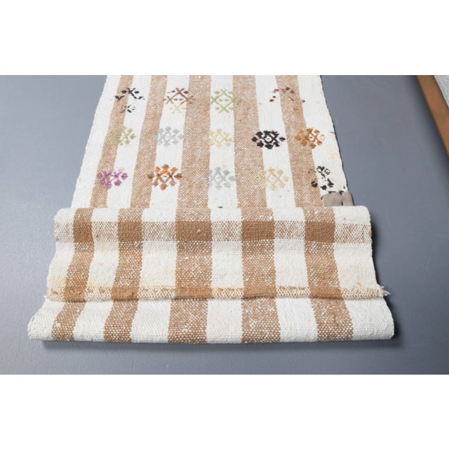 Vintage Turkish Oushak Handmade Wool Cotton Small Kilim Runner Rug For Sale - Image 10 of 11
