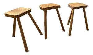 Oak Tripod Stools, 1950s, Set of 3
