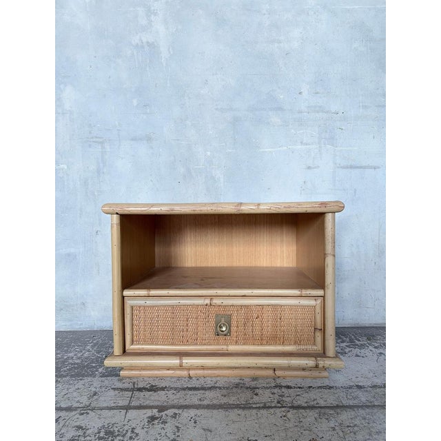 Contemporary Mid-Century Italian Bamboo and Rattan Bedside Table from Dal Vera, 1960s For Sale - Image 3 of 10