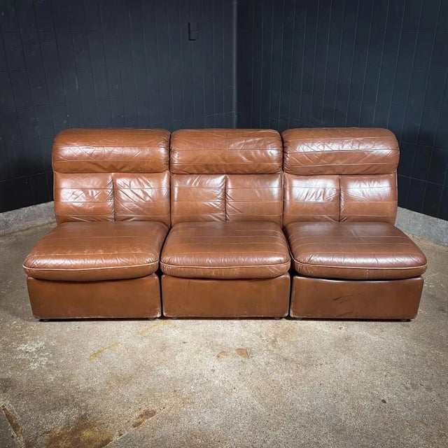 Mid-Century Modular 3-Person Leather Sofa, Set of 3 For Sale - Image 11 of 11
