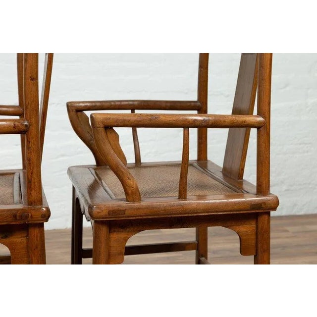 Early 20th Antique Chinese Scholar's Chairs with Rattan Seat- a Pair For Sale - Image 4 of 13