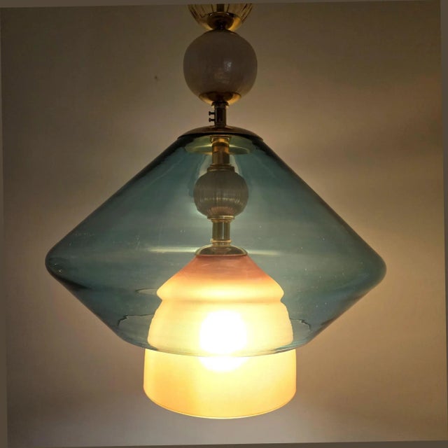 2000 - 2009 Pair of Petrol Blue Glass Pendants, Italy For Sale - Image 5 of 12