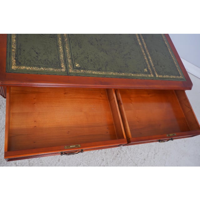 English Leather Top Yew Wood Writing Desk For Sale - Image 4 of 17