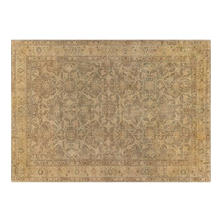 Authentic 19th Century Persian Tabriz Green, Brown Botanic Carpet For Sale