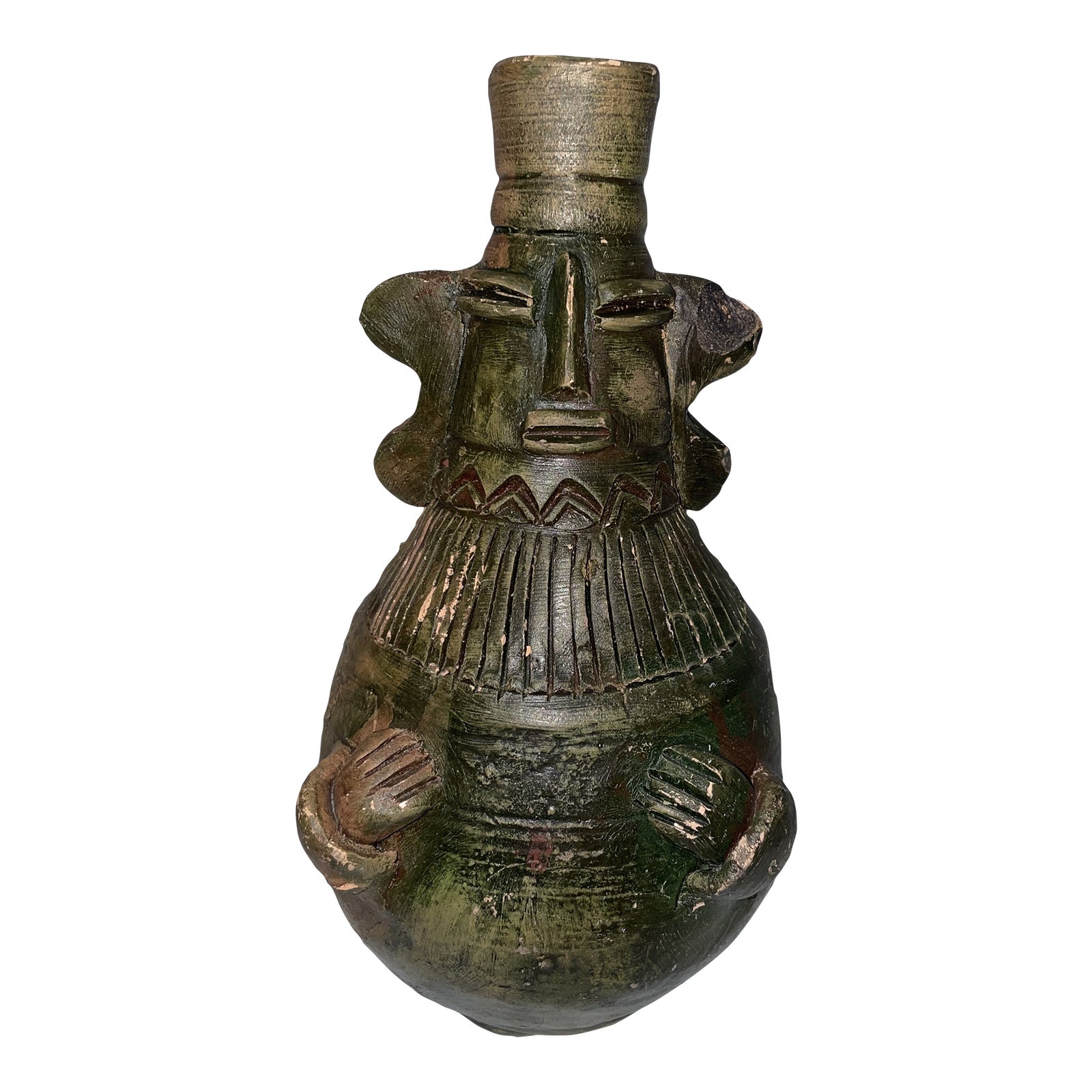 Mid 20th Century Pre Columbian Mayan Style Black Clay Pottery Statue