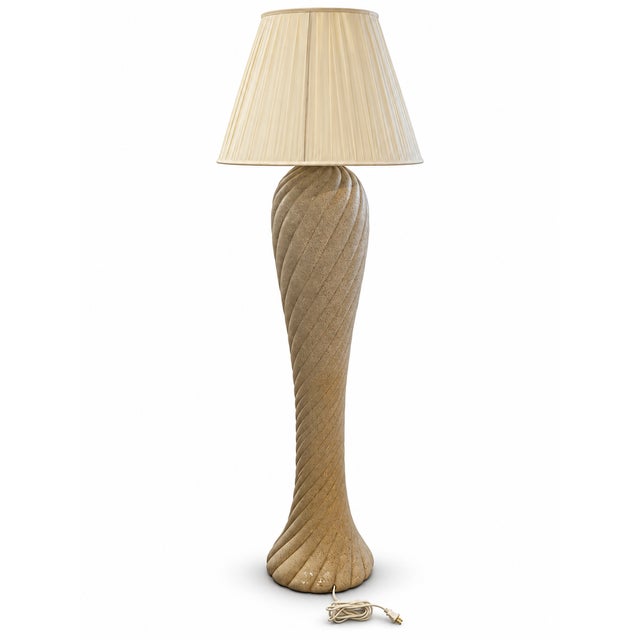 Postmodern 1980s Postmodern Textured Spiral Column Floor Lamp With Cream Pleated Shade For Sale - Image 3 of 10