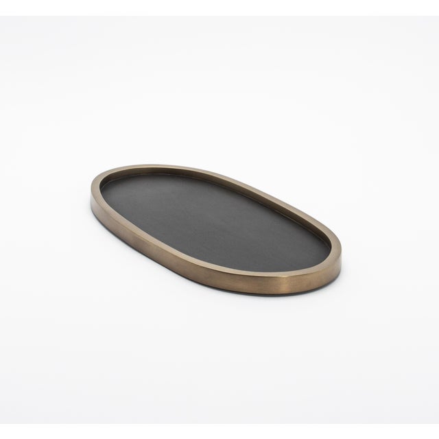 Modern Oval Tray in Black Oak With Bronze Patina Brass by Kifu Paris For Sale - Image 3 of 7