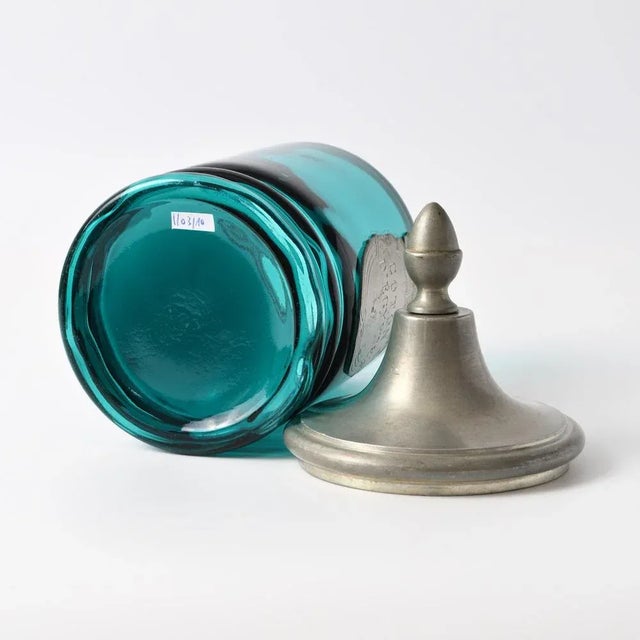 1970s Mid-Century French Turquoise Glass Jar from Letain a La Rose, 1960s For Sale - Image 5 of 8