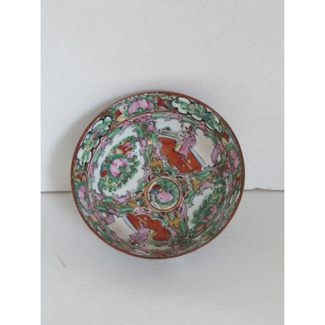 1970s Vintage Japanese Pink Flower & Green Bowl With Orange Accents For Sale - Image 5 of 9