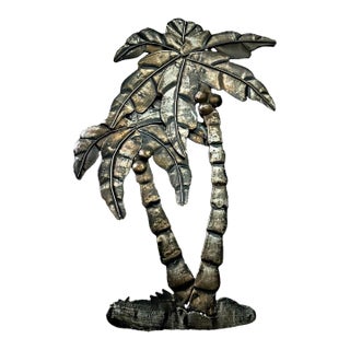 Vintage Late 20th Century Tropical/ Coastal Metal Palm Tree Wall Art Sculpture For Sale