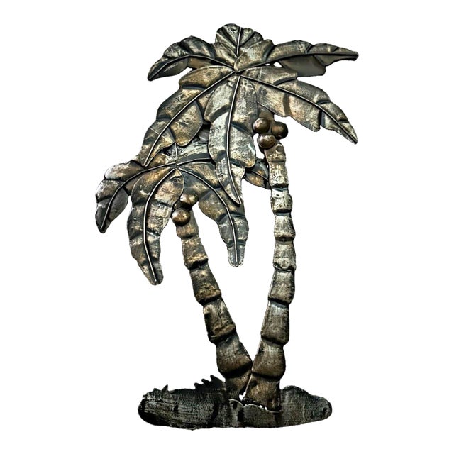 Vintage Late 20th Century Tropical/ Coastal Metal Palm Tree Wall Art Sculpture For Sale