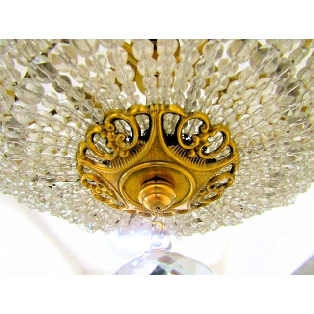 Brass 19th Century French Restored Round Crystal Prism Three Light Flush Mount Ceiling For Sale - Image 8 of 14