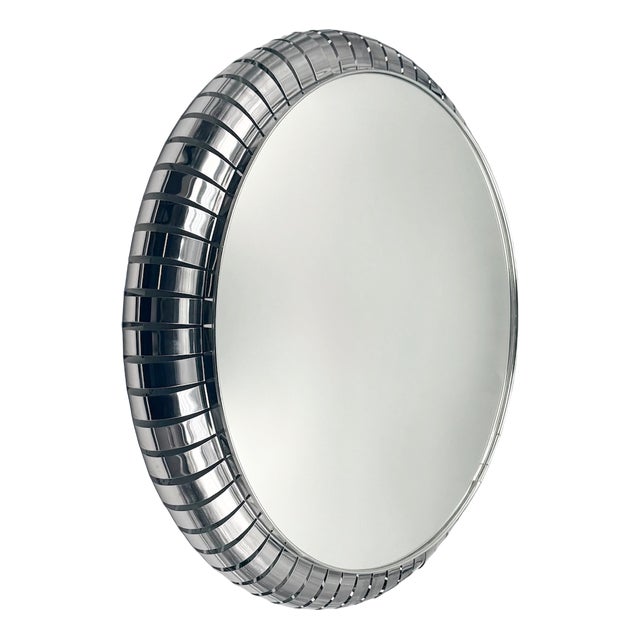 Space Age Chrome Mirror with Integrated Lighting, Italy, 1970s For Sale