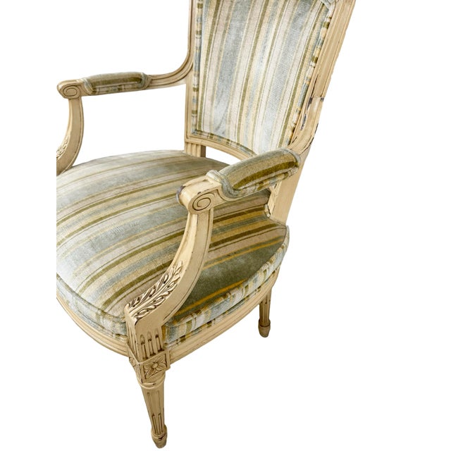 Vintage Neoclassical Striped Seat Armchair For Sale - Image 10 of 15