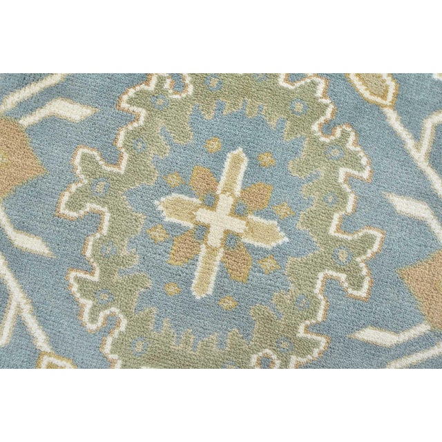 Textile Oushak Rug 6'1'' X 9' Blue Wool Traditional Hand-Knotted Oriental Carpet For Sale - Image 7 of 12
