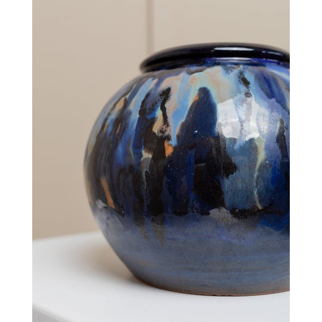 Vintage Danish Blue Brown Glaze Ceramic Vase by Hildegon Als, 1960s For Sale - Image 6 of 12