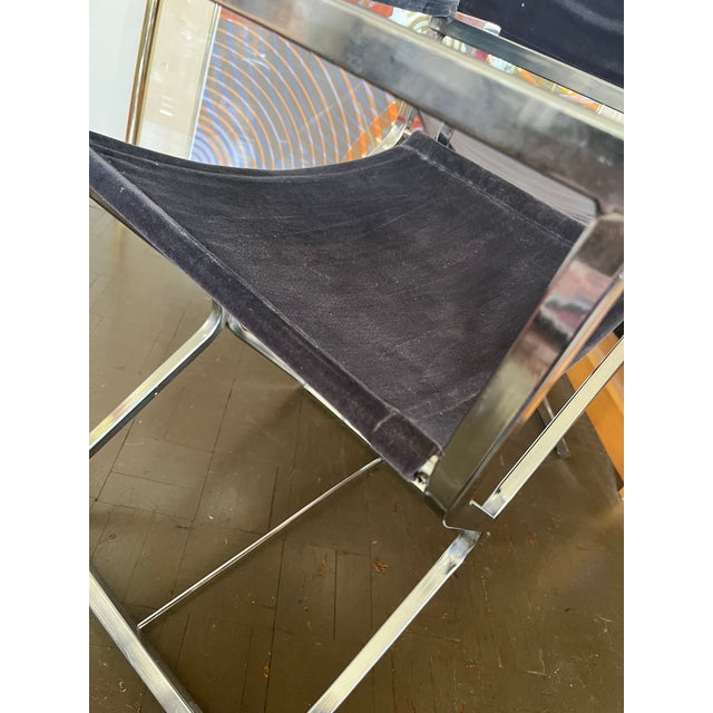 Mid Century Chrome Directors Chairs Glam Era in Black Velvet For Sale In New York - Image 6 of 13