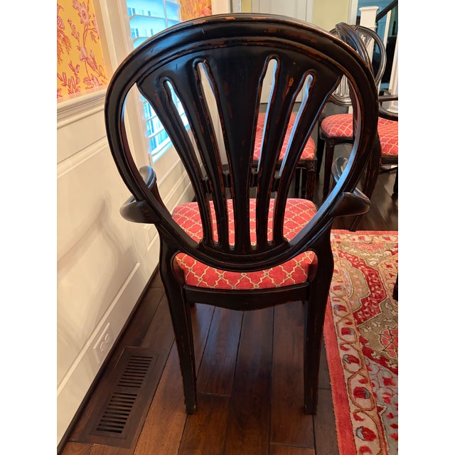 Textile Attributed to Jonathan Charles Set 6 Hepplewhite Wheatsheaf Side Chair (Black) For Sale - Image 7 of 13