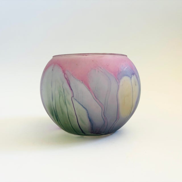 Vintage Hand Painted Art Glass Sphere Vase - Deco Art Designs, Canada For Sale - Image 4 of 9