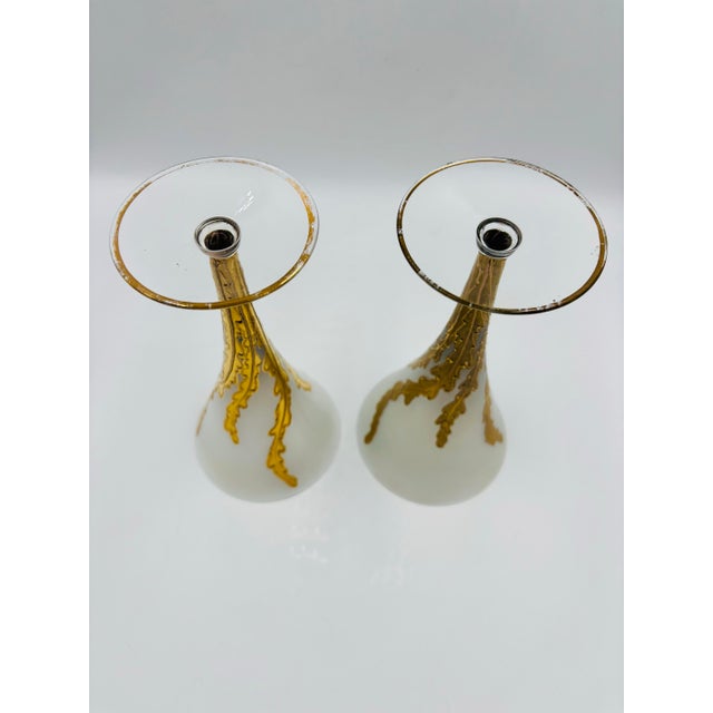 Transparent 1940s Frosted Glass Wine Flutes With Gold Leaf Motif – Pair For Sale - Image 8 of 12