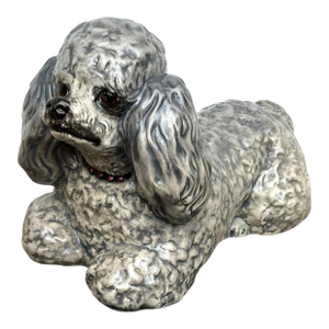 Vintage 1970s Life Size Poodle Ceramic Statue With Ruby Collar