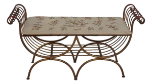 Italian Scrolled Iron Needlepoint Seat Bench