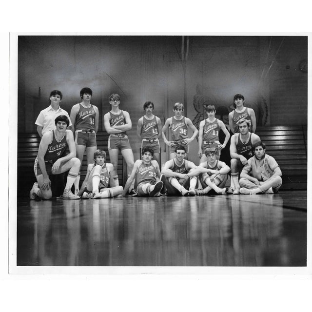 1973 black & white photo of the Huron Ohio high school basketball team. Publication information on the back.