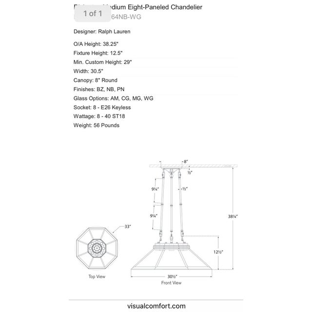 2020s Visual Comfort Rl 5064 Nb-Wg Rivington Medium 8-Paneled Chandelier in Natural Brass With White Glass, Design by Ralph Lauren For Sale - Image 5 of 7