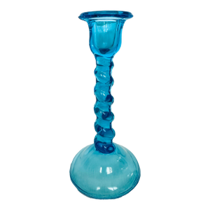 Vintage Tiffin #66 Blue Spiral Glass Candlestick
