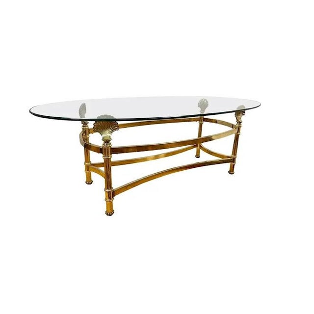 Mid-Century Modern 1970s Brass and Glass Oval Seashell Coffee Table For Sale - Image 3 of 3