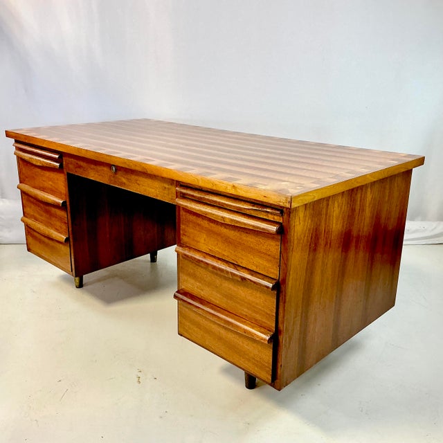Mid-Century Modern Boho Chic Striped Cedar Top Executive Desk For Sale - Image 11 of 17