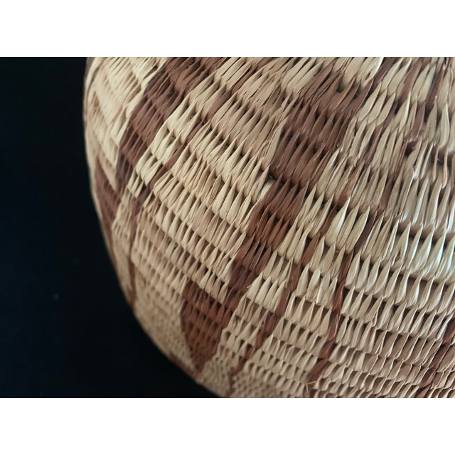 Share Vintage Botswana Coiled Basket With Lid 10.5" African Tribal Art Ginger Jar For Sale - Image 9 of 11
