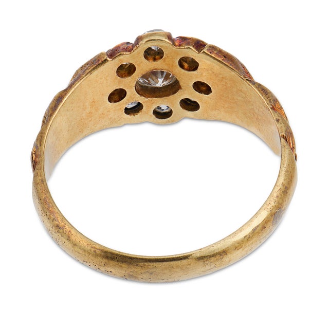 1940s Retro Diamond 14k Yellow Gold Cluster Ring, Size 5 For Sale In Los Angeles - Image 6 of 6