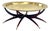 Mid-Century Chinoiserie 45 Inch Hand-Etched Brass Tray Coffee Table on Teak Spider Base. For Sale