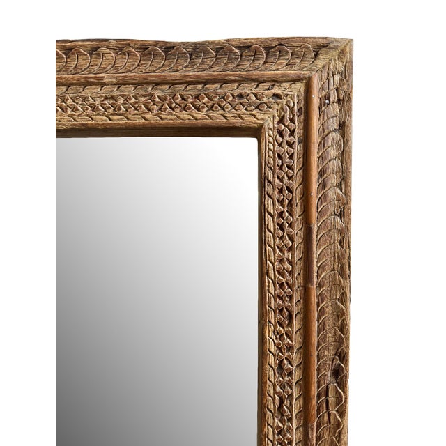 Indian Antique Indian Teak Carved Full-Length Mirror For Sale - Image 3 of 6
