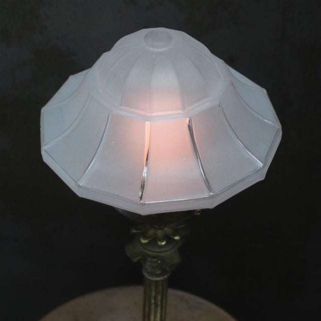 Gray Art Deco Brass and Etched Glass Table Lamp, 1920s For Sale - Image 8 of 11