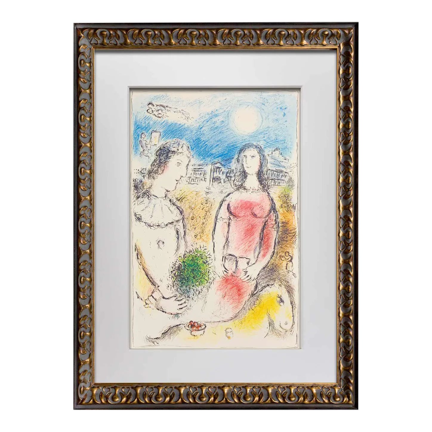 1980s Marc Chagall "Le Couple..." Framed Color Lithograph Print | Chairish