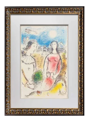 1980s Marc Chagall "Le Couple..." Framed Color Lithograph Print