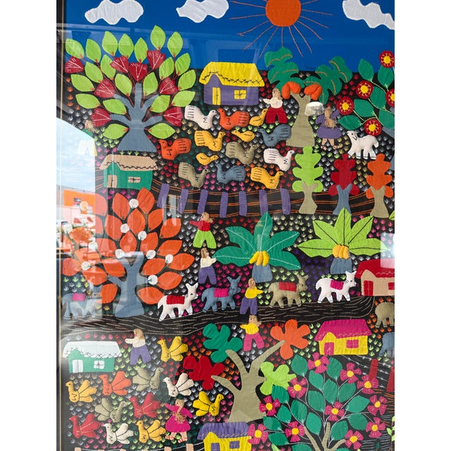 Large Vintage Mexican Arpillería Folk Art Textile Wall Hanging – Framed Under Plexiglass For Sale - Image 9 of 12