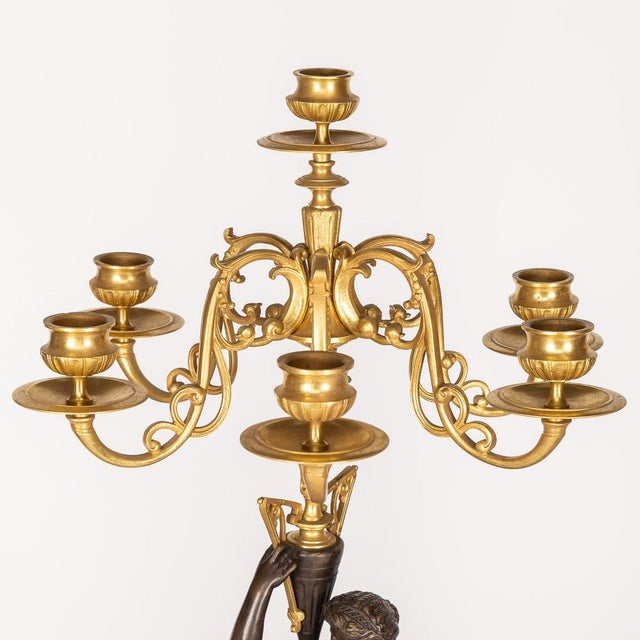 Metal French Ormolu Bronze Candelabras on Black Marble, 1870s, Set of 2 For Sale - Image 7 of 18
