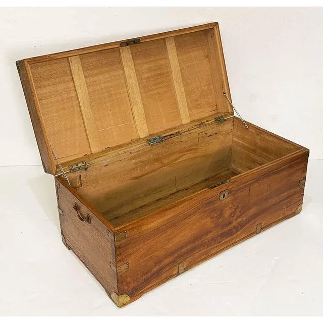 Campaign 19th Century Large British Military Officer's Campaign Trunk of Brass-Bound Camphor For Sale - Image 3 of 12