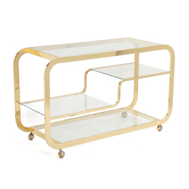 Metal Design Institute America Dia Milo Baughman Brass Bar Serving Cart 1970s Signed For Sale - Image 7 of 12