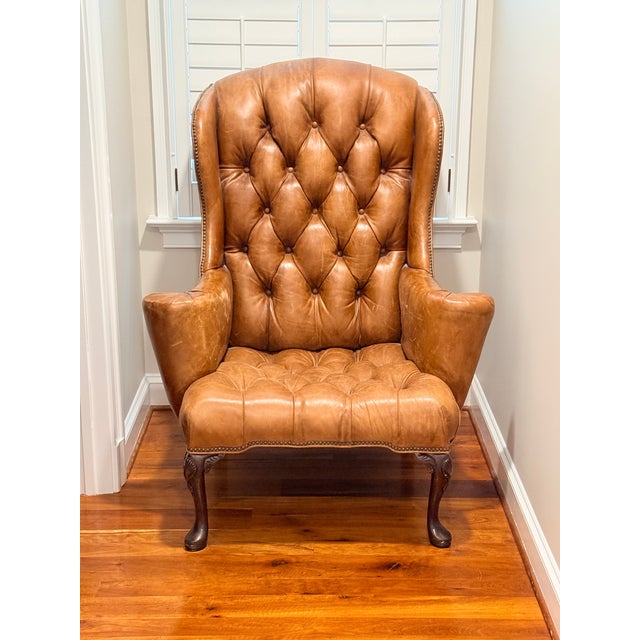 Animal Skin Antique Georgian Leather Wing Chair For Sale - Image 7 of 8