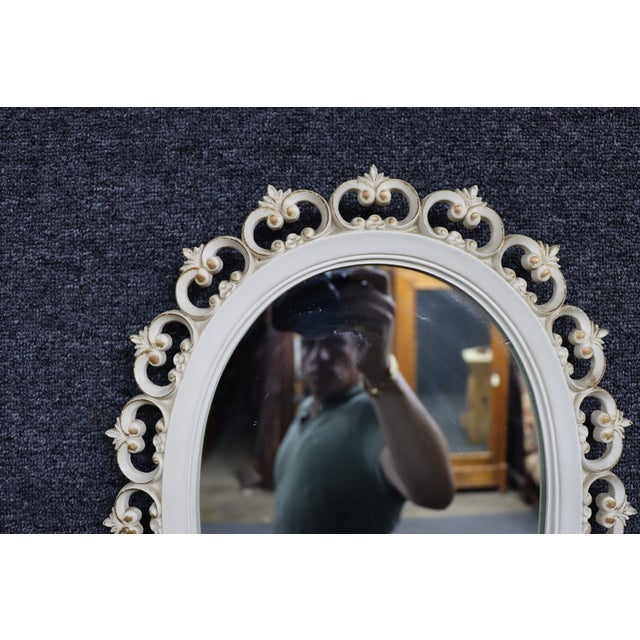Hollywood Regency Hollywood Regency Pierced-Cut White Oval Wall Mirror For Sale - Image 3 of 5
