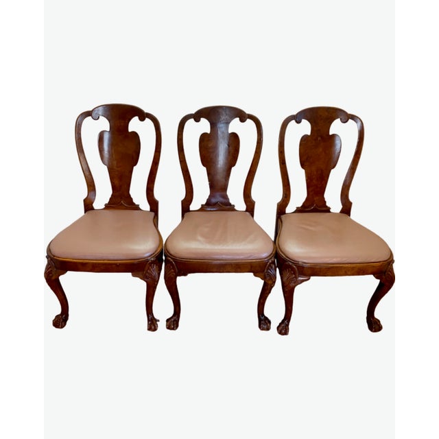 Details: -Set 12 circa 1920 George II style walnut wood dining chairs -Comes with 10 side chairs and 2 arm chairs -Shaped...