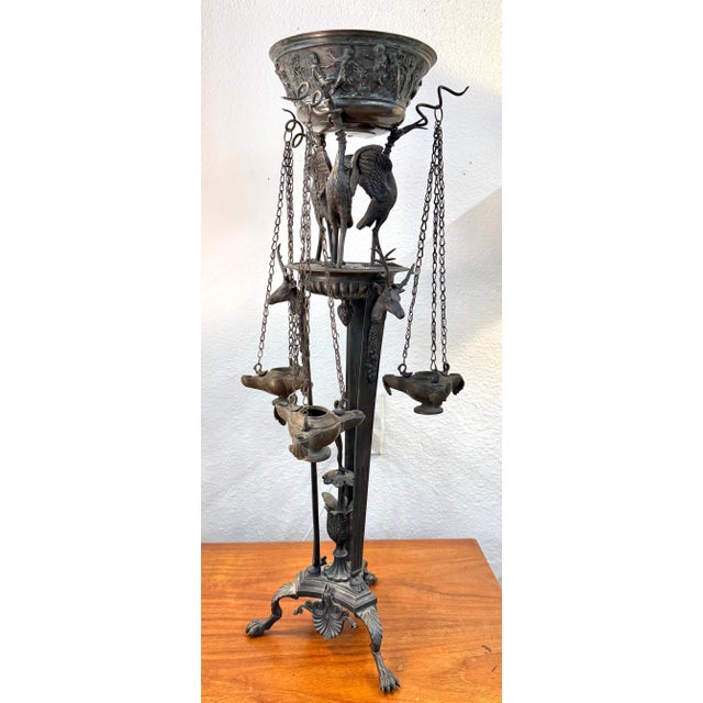 19th Century Large Bronze Grand Tour Neo Classical Pompeiian Tripod Heron Oil Lamp For Sale - Image 15 of 18