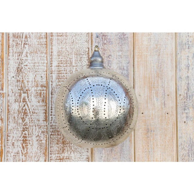 Silver Razin Moorish Sphere Pendant Lantern For Sale - Image 8 of 10