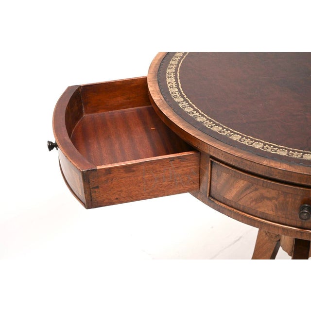Antique Regency Leather Top Drum Table, 1900s For Sale - Image 4 of 11