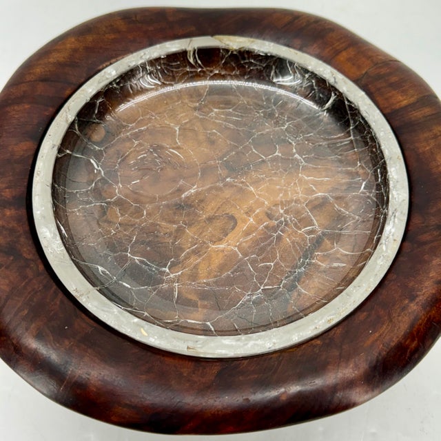 1960s Vintage Spanish Cigar Ashtray in Wood and Crackle Glass For Sale - Image 5 of 12